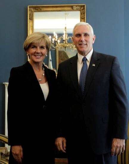 Foreign Minister Julie Bishop meets with US Vice President Mike Pence at the White House, Washington DC on 21 February 2017. Photo credit: Yuri Gripas