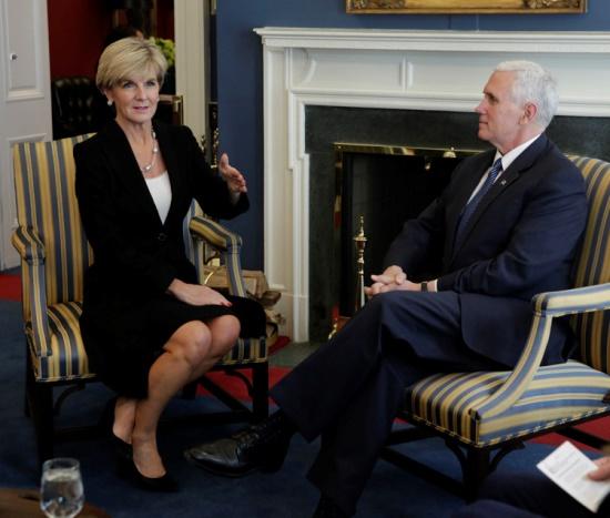 Foreign Minister Julie Bishop meets with US Vice President Mike Pence at the White House, Washington DC on 21 February 2017. Photo credit : Yuri Gripas