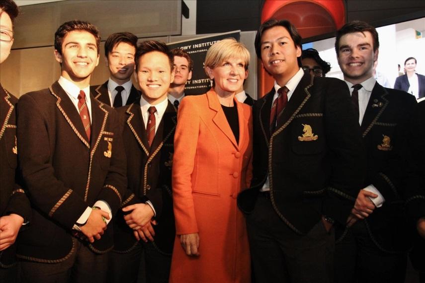 Foreign Minister Julie Bishop and students from Melbourne High School who have raised $21,000 for Australian Red Cross disaster appeals in recent years. Photo credit: DFAT