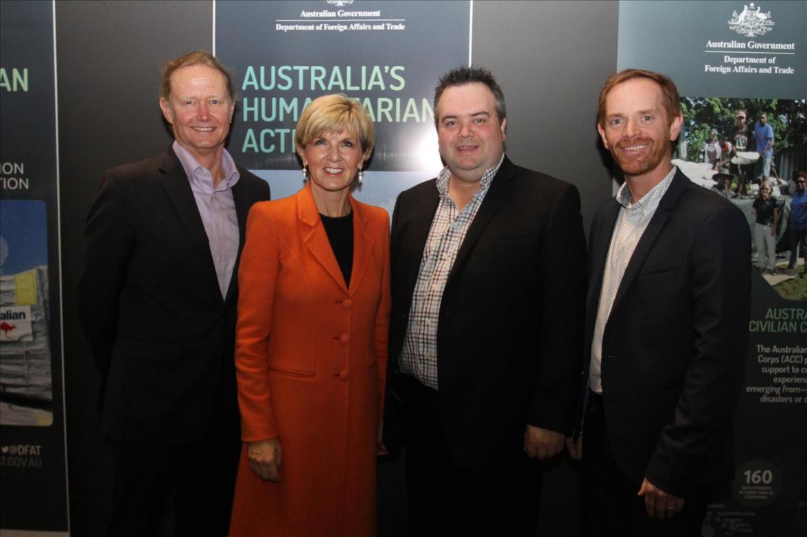 (From left) Phil Connors from the Centre for Humanitarian Leadership, Foreign Minister Julie Bishop, Stephen McDonald from the Centre for Humanitarian Leadership and Richard Wilson from IKEA.