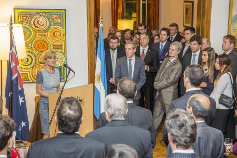 Foreign Minister Julie Bishop addresses key officials, business and community leaders at a reception at the Australian Ambassador’s Residence, 26 June 2017