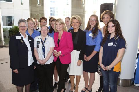 Ambassador Stott Despoja, Foreign Minister Bishop and Senator Cash with representatives from Girl Guides Australia. 3 March 2014.