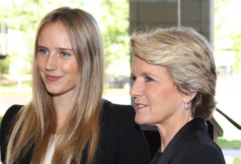 Cricket and football international player Ellyse Perry with Foreign Minister Bishop. 3 March 2014.