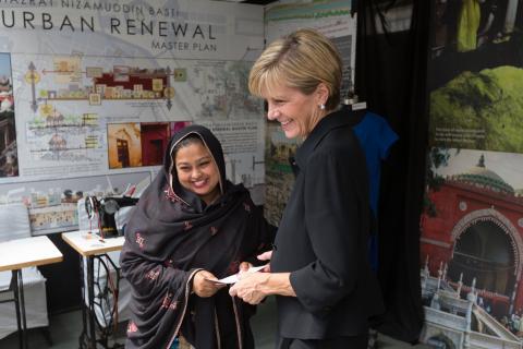 13 April 2015, New Delhi, India;  The Hon. Julie Bishop, Australian Minister for Foreign Affairs meeting with staff and beneficiaries from the Aga Khan Foundation to announce funding initiatives for Urban Renewal programs run by women's groups in New Delh