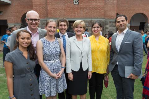 14 April 2015, New Delhi, India;  The Hon. Julie Bishop, Australian Minister for Foreign Affairs mingles with representatives of the Australia-India Youth Dialogue after addressing the student body at St Stephen’s College, Delhi University, to promote Aus