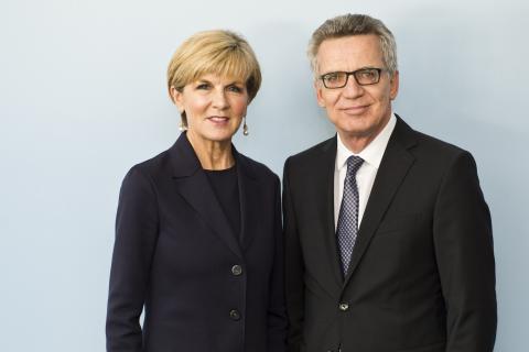 Foreign Minister Julie Bishop with German Federal Interior Minister Thomas de Maizière.