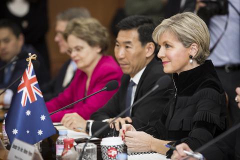 Secretary Francis Adamson, Ambassador James Choi, Foreign Minister Julie Bishop at the 3rd ROK-Australia 2+2 Foreign and Defence Ministers Meeting.