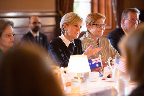 Foreign Minister Julie Bishop opens AUSMIN at Government House in Sydney, alongside Defence Minister Marise Payne on 5 June 2017.