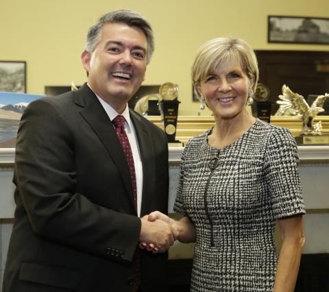 Australian Minister for Foreign Affairs Julie Bishop meets with Senator Cory Gardner (R-CO) on Capitol Hill in Washington on September 26, 2017. Photo by Yuri Gripas