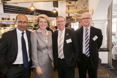 Foreign Minister Julie Bishop with Secretary of DFAT Mr Peter Varghese AO, UWA Professor Peter Quinn and Director of DFAT's Perth office, Mike Wood.