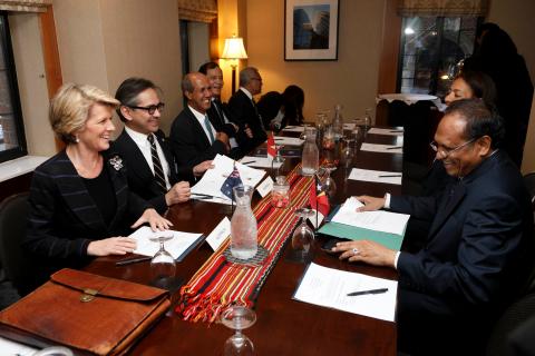 Foreign Minister Julie Bishop with H.E. Dr Jose Luis Guterres, Minister of State and Foreign Affairs of Timor-Leste, and H.E. Dr Marty Natalegawa, Minister of Foreign Affairs of Indonesia.