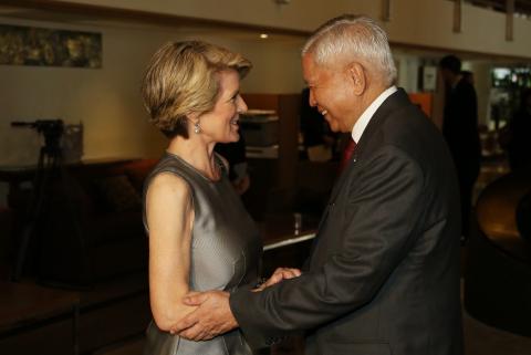 Australian Minister for Foreign Affairs the Hon Julie Bishop holds a bilateral meeting with Albert del Rosario, Minister for Foreign Affairs from the Republic of the Philippines at the APEC Summit on the afternoon of October 5, 2013, in Nusa Dua, Bali, In