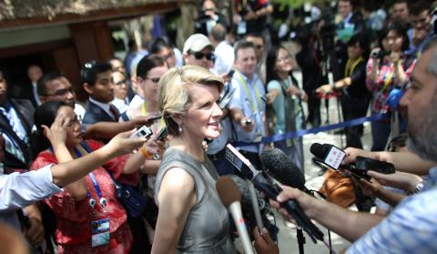 Foreign Minister Julie Bishop holds a press conference at the APEC Summit on the afternoon of October 5, 2013, in Nusa Dua, Bali, Indonesia. Photo by Josh Estey/DFAT