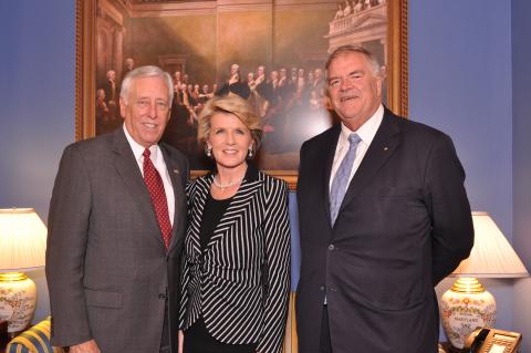 Foreign Minister Julie Bishop and Australian Ambassador to the US Kim Beazley with US Congressman Steny Hoyer (D-Maryland), Democratic Whip on Capitol Hill, Washington DC, 19 November 2013.