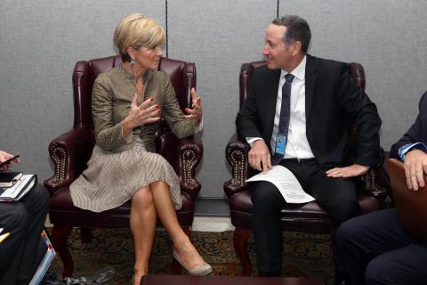 Australian Minister for Foreign Affairs Julie Bshop meeting with Dr Glasser, Special Representative of the Secretary-General for Disaster Risk Reduction at UN Headquarters in New York, Monday September 19, 2016. photo by Trevor Collens/DFAT