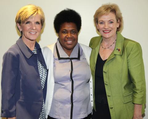 Foreign Minister Julie Bishop and Jane Prentice MP meet with PNG Religion, Youth and Community Development Minister Delilah Gore. 15 December 2014. 