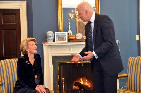 Foreign Minister Bishop meets with Joe Biden, Vice President of the United States at the White House, Washington DC on 22 January 2014.