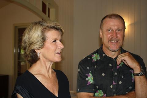 Minister Bishop and Acting Australian High Commissioner to Fiji Glenn Miles at an afternoon reception for the Fiji Australia Business Council, hosted at the High Commissioner’s Residence in Suva on Saturday 15 February, following a two-day Ministerial Con