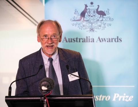 The Australian National Universities’ Professor Hal Hill speaking at the presentation of the inaugural Australia Awards Hadi Soesastro Prize. Professor Hill is a co-founder of the Prize. Parliament House Canberra, 24 February 2014.