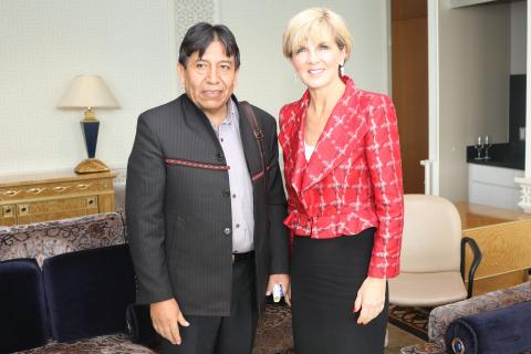 Australian Minister for Foreign Affairs Julie Bishop during a meeting with Mr Choquehuanca, Minister of Foreign Affairs of Bolivia at UN Headquarters in New York,Tuesday September 20, 2016. photo by Trevor Collens/DFAT