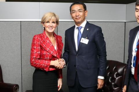 Australian Minister for Foreign Affairs Julie Bishop during a bilateral meeting with Mr Munkh-Orgil, Minister of Foreign Affairs for Mongolia  at UN Headquarters in New York, Tuesday September 20, 2016. photo by Trevor Collens/DFAT