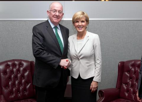 Australian Minister for Foreign Affairs Julie Bishop in a bilateral Meeting with Bilateral Meeting with Mr Flanagan, Minister for Foreign Affairs and Trade of Ireland at UN Headquarters in New York,Thursday September 22, 2016. photo by Trevor Collens/DFAT