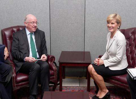 Australian Minister for Foreign Affairs Julie Bishop in a bilateral Meeting with Bilateral Meeting with Mr Flanagan, Minister for Foreign Affairs and Trade of Ireland at UN Headquarters in New York,Thursday September 22, 2016. photo by Trevor Collens/DFAT