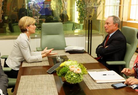 Australian Minister for Foreign Affairs Julie Bishop meets with for New York City mayor Michael Bloomberg in New York, Thursday September 22, 2016.  photo by Trevor Collens/DFAT 