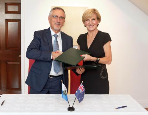 Australian Minister for Foreign Affairs Julie Bishop Bilateral Meeting and Agreement Signing with Mr Valentini, Minister of Foreign and Political Affairs of San Marino in New York, Friday September 23, 2016. photo by Trevor Collens/DFAT