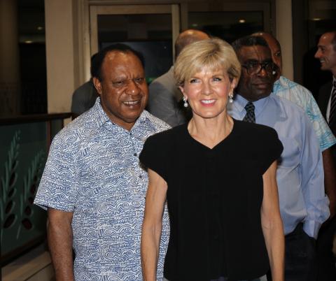 Minister for Foreign Affairs Julie Bishop, with Papua New Guinea Foreign Affairs and Immigration Minister Rimbink Pato, and Governor of Morobe, Kelly Naru arriving at the new Consulate-General in Lae. Photo credit: DFAT/Lynne McAllister