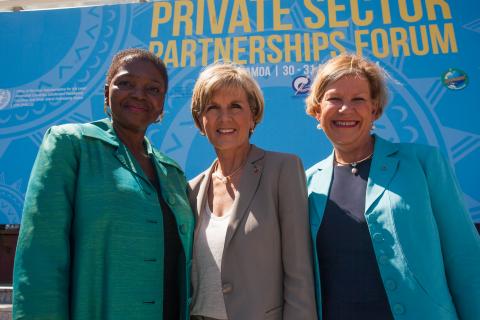 Foreign Minister Julie Bishop with Under-Secretary General Valerie Amos and Carnival Cruises CEO Ann Sherry discuss advancing women's economic empowerment in the Pacific.