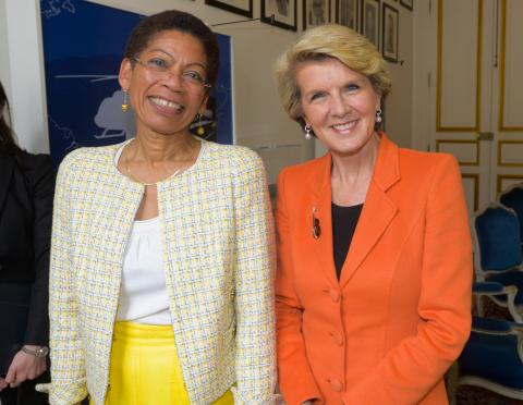 The Hon Julie Bishop MP, Foreign Minister of Australia, meets French Minister for Overseas Territories, Ms George Pau-Landevin, in Paris on 23 April 2014.