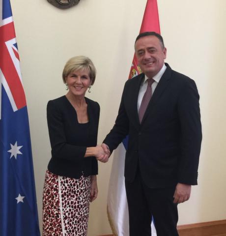 Foreign Minister Julie Bishop meets Serbian Minister of Energy and Mining Aleksandar Antic in Belgrade, 14 July 2017.