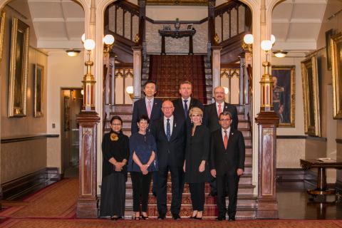 MIKTA Ministers at Government House with His Excellency General the Honourable David Hurley AC DSC (Ret’d), Mrs Linda Hurley and the Hon Anthony Roberts MP representing the Premier of New South Wales. 25 November 2016.