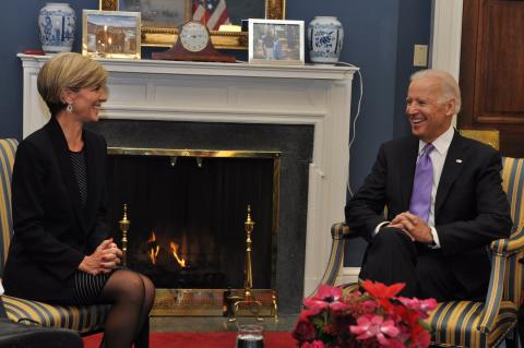 Foreign Minister Julie Bishop meets with Vice President Joe Biden in Washington DC on 21 January 2015.