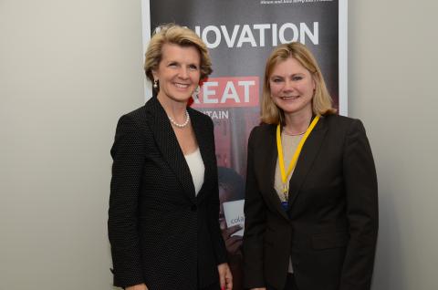 The Minister for Foreign Affairs of Australia, The Hon Julie Bishop MP and the Secretary of state for International Development of the United Kingdom, The Rt Hon Justine Greening MP, during a bilateral meeting in the margins of the First High-Level Meetin