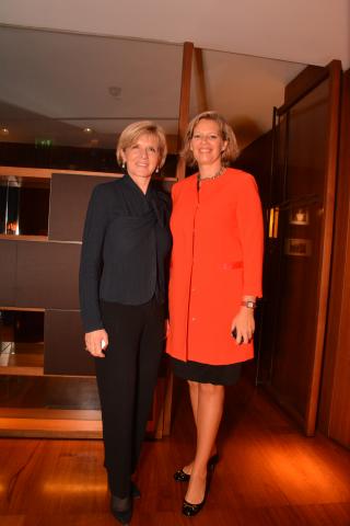 Australia's Foreign Minister Julie Bishop and Simone Desmarchelier, Consul-General, Milan and Senior Trade & Investment Commissioner for Italy and Cyprus at the Women in Economic Diplomacy afternoon tea. 