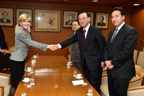 Foreign Minister Julie Bishop meets with Liberal Democratic Party (LDP) Secretary-General, Mr Sadakazu Tanigaki at LDP Headquarters.