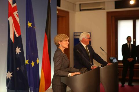 Foreign Minister Julie Bishop with German Foreign Minister Frank-Walter Steinmeier.