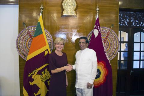 Foreign Minister Julie Bishop meeting with HE President Maithripala Sirisena, President of Sri Lanka, at his Residence in Colombo on 20 July 2017.