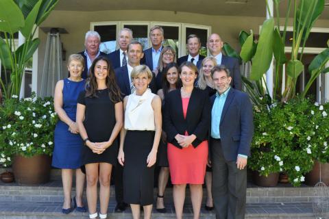 Foreign Minister Julie Bishop with LA Consul-General, Karen Lanyon meet with leading businessmen and businesswomenat the Consul-General's residence in Los Angeles on 8 October, 2015.