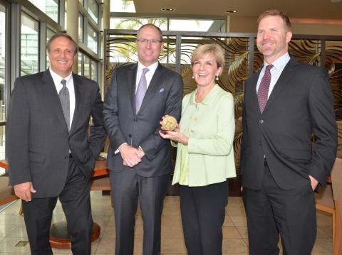 Foreign Minister Julie Bishop meets with Hewlett-Packard Enterprise executives (l-r) Russ Krauss, Senior Vice President, Client and Business Operations; Mike Nefkens, Executive Vice President, Enterprise Services; Chris Wellise, Director Strategic Innovat