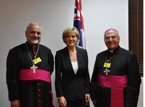 Foreign Minister Bishop meets Bishops Wardouni and Abba at the Australian Embassy in Baghdad, 19 October 2014.