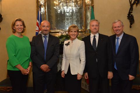 Simone Desmarchelier, Consul-General, Milan and Senior Trade & Investment Commissioner for Italy and Cyprus, Mr Luca Molocchi, International Business Development Manager, Ghella SpA, The Hon Julie Bishop MP, Minister for Foreign Affairs and Cav. Enrico Gh