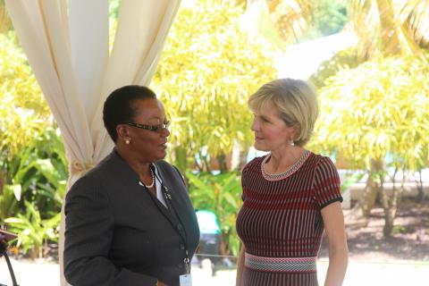 Foreign Minister Julie Bishop meeting with Senator Maxine McClean, Barbados Minister of Foreign Affairs and Foreign Trade, 4 July 2017, Grenada.