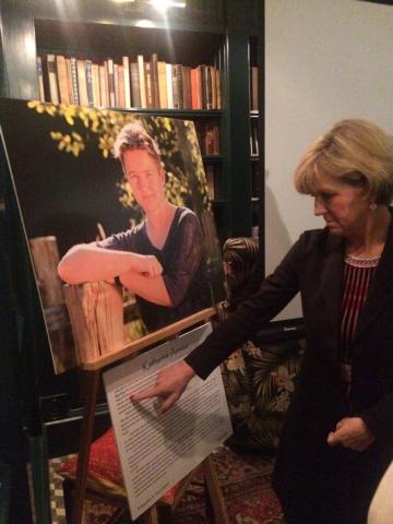 Foreign Minister Julie Bishop looking at WILD Panama photo exhibition at the American Trade Hotel, 28 June 2017.