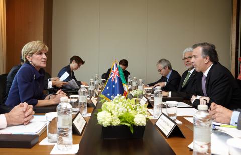 Foreign Minister Bishop holds bilateral discussion with Mexican Foreign Minister José Antonio Meade Kuribreña. 22 May 2015.