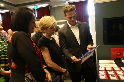 While in Fiji, Minister Julie Bishop launched two new innovationXchange initiatives to combat disease and improve nutrition in the Pacific. She is pictured here at the launch with Fiji’s Minister for Health and Medical Services, the Hon Rosy Akbar.