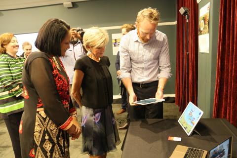 While in Fiji, Minister Julie Bishop launched two new innovationXchange initiatives to combat disease and improve nutrition in the Pacific. She is pictured here at the launch with Fiji’s Minister for Health and Medical Services, the Hon Rosy Akbar.