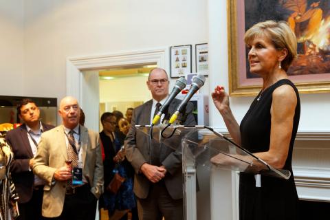 Foreign Minister Julie Bishop speaking about Australia’s gold production and Argyle diamonds at the Perth Mint Farewell Event for the Kimberley Process Intersessional meeting on 4 May 2017.